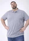 Erkek Pike Kumaş Düğmeli Yaka Battal Büyük Beden Günlük Kısa kol Tişört T-shirt - Gri