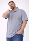 Erkek Pike Kumaş Düğmeli Yaka Battal Büyük Beden Günlük Kısa kol Tişört T-shirt - Gri