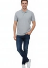 Erkek Pike Kumaş Düğmeli Yaka Regular Fit Günlük Kısa kol Tişört T-shirt - Gri