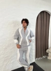 Erkek Premium Parçalı Eşofman Takım - Dik Yaka Fermuarlı Sweatshirt, - Gri