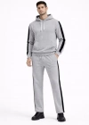 Erkek Şeritli Eşofman Takım Kapüşonlu Sweatshirt Boru Paça Alt, Oversize 3 iplik Pamuklu - Gri