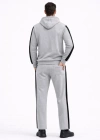 Erkek Şeritli Eşofman Takım Kapüşonlu Sweatshirt Boru Paça Alt, Oversize 3 iplik Pamuklu - Gri