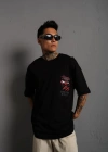 Erkek Sırt Baskılı A Kalite Oversize T-shirt - Siyah