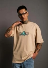 Erkek Sırt Baskılı T-shirt - Bej