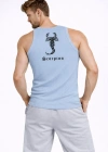 Erkek Spor Fitilli Atlet 2li Set Kahverengi Bebek Mavisi Slim Fit Kaşkorse Arka Baskılı