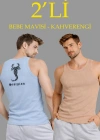 Erkek Spor Fitilli Atlet 2li Set Kahverengi Bebek Mavisi Slim Fit Kaşkorse Arka Baskılı