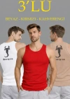 Erkek Spor Fitilli Atlet 3lü Set Beyaz Kırmızı Kahverengi Slim Fit Kaşkorse Arka Baskılı