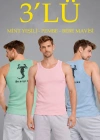 Erkek Spor Fitilli Atlet 3lü Set Mint Yeşili Pembe Bebek Mavisi Slim Fit Kaşkorse Arka