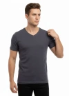 Erkek T-Shirt V Yaka Slim Fit dar kesim Likralı Tişört Günlük Basic Body - Füme