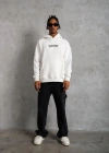 Erkek Üç İplik Baskılı Kapüşonlu Sweat - Beyaz