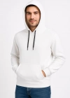 Erkek Üç İplik Kapüşonlu Kanguru Cepli SweatShirt hoodie - Beyaz