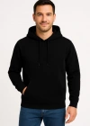 Erkek Üç İplik Kapüşonlu Kanguru Cepli SweatShirt hoodie - Siyah