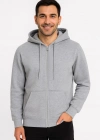 Erkek Üç İplik Kapüşonlu Tam Fermuarlı Kanguru Çepli SweatShirt Hoodie - Gri