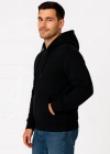 Erkek Üç İplik Kapüşonlu Tam Fermuarlı Kanguru Çepli SweatShirt Hoodie - Siyah