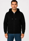 Erkek Üç İplik Kapüşonlu Tam Fermuarlı Kanguru Çepli SweatShirt Hoodie - Siyah
