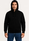 Erkek Üç İplik Kapüşonlu Tam Fermuarlı Kanguru Çepli SweatShirt Hoodie - Siyah