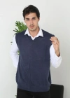 Erkek V Yaka Kolsuz Süveter Triko Kazak yumuşak dokulu Pamuklu ince Dokuma - Lacivert