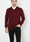 Erkek V Yaka Triko Kazak yumuşak dokulu Pamuklu ince Dokuma uzun kollu Regular - Bordo