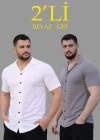 Erkek Waffle Dokuma Açık Yakalı Düğmeli Regular Kalıp 2’li Gömlek Seti - Beyaz & Gri