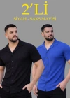 Erkek Waffle Dokuma Açık Yakalı Düğmeli Regular Kalıp 2’li Gömlek Seti - Siyah & Saks Mavisi