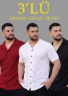 Erkek Waffle Dokuma Açık Yakalı Düğmeli Regular Kalıp 3’lü Gömlek Seti - Siyah, Kırmızı, Beyaz