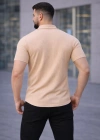 Erkek Waffle Kumaş Kısa Kollu Düğmeli Açık Yaka Regular Fit Gömlek - Bej