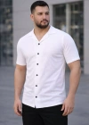 Erkek Waffle Kumaş Kısa Kollu Düğmeli Açık Yaka Regular Fit Gömlek - Beyaz