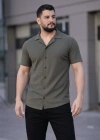 Erkek Waffle Kumaş Kısa Kollu Düğmeli Açık Yaka Regular Fit Gömlek - Haki