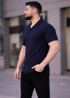 Erkek Waffle Kumaş Kısa Kollu Düğmeli Açık Yaka Regular Fit Gömlek - Lacivert