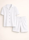 Erkek Waffle Kumaş Kısa Kollu Gömlek Şort Takım Regular Fit Yazlık İkili Set - Beyaz