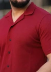 Erkek Waffle Kısa Kollu Gömlek Şort Takım Regular Fit İkili Set - Bordo