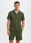 Erkek Waffle Kısa Kollu Gömlek Şort Takım Regular Fit İkili Set - Haki
