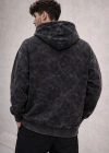Erkek Yağ Yıkamalı Kapşonlu Double Oversize Üç İplik Pamuklu Sweatshirt - Siyah