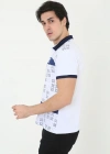 Erkek Yakalı Slim Fit Baskılı T-Shirt - Beyaz