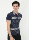 Erkek Yakalı Slim Fit Baskılı T-Shirt - Lacivert