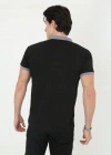 Erkek Yakalı Slim Fit Baskılı T-Shirt - Siyah