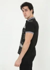 Erkek Yakalı Slim Fit Baskılı T-Shirt - Siyah