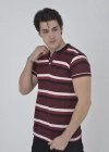Erkek Yakalı Slim Fit Dokuma Çizgili T-Shirt - Bordo