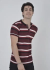 Erkek Yakalı Slim Fit Dokuma Çizgili T-Shirt - Bordo