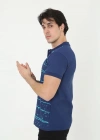 Erkek Yakalı Slim Fit Pike Çizgili T-Shirt - Mavi
