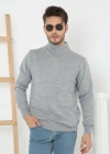 Erkek Yarım Boğaz Triko Kazak yumuşak dokulu Pamuklu ince Dokuma uzun kollu Regular - Gri