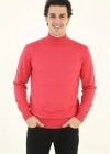 Erkek Yarım Boğaz Triko Kazak yumuşak dokulu Pamuklu ince Dokuma uzun kollu - Pembe