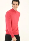 Erkek Yarım Boğaz Triko Kazak yumuşak dokulu Pamuklu ince Dokuma uzun kollu - Pembe