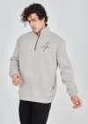 Erkek Yarım Fermuarlı Baskılı Sweat - Boyalı Gri