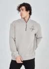 Erkek Yarım Fermuarlı Baskılı Sweat - Boyalı Gri