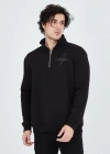 Erkek Yarım Fermuarlı Baskılı Sweat - Siyah