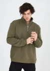 Erkek Yarım Fermuarlı Baskılı Sweat - Yeşil