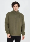 Erkek Yarım Fermuarlı Baskılı Sweat - Yeşil