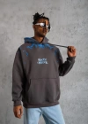 Erkek Yıldırım Baskılı Kapşonlu Sweatshirt - Gri