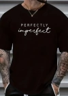 erkekler için Ön Arka Baskılı PERFECTLY günlük Kısa Kol tişört - Siyah